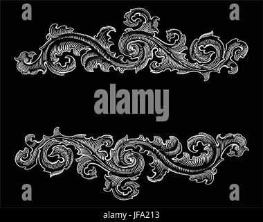 Beau style baroque blanc floral ornament vecteur calligraphie sur noir. Titre logo Vintage Illustration de Vecteur