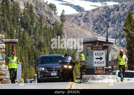 Yosemite National Park, California, USA. 29 Juin, 2017. 29 juin 2017.Tioga Road, la poursuite de l'autoroute 120 à Yosemite National Park, ouvert aux véhicules à 8:00 am aujourd'hui.Jamie Richards, Yosemite National Park Officier des affaires publiques, a déclaré cet après-midi, ''Yosemite National Park est très heureux d'avoir ouvert la route de Tioga pour la saison d'été 2017. Services le long de la route de Tioga sont très limités, et sera limité pendant plusieurs semaines. Il n'y a pas de nourriture, essence, ou des services d'hébergement disponible en ce moment. Il n'y a pas de couverture de téléphonie mobile, y compris 911, le long de la route de Tioga en ce moment. Visiteurs shou Banque D'Images