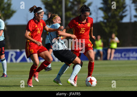 Janice Cayman, Vicky Losada, Silvia Meseguer lors d'un match amical entre les équipes féminines de l'Espagne contre la Belgique en Pinatar Arena, Murcia, Espagne. Vendredi, 30 juin 2017 Banque D'Images