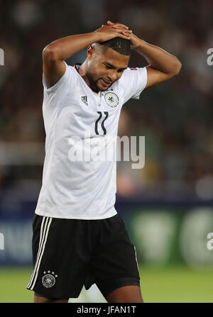 Cracovie, Pologne. 30 Juin, 2017. L'Allemagne Serge Gnabry réagit à l'U21 European Championship match final entre l'Espagne et l'Allemagne à la Cracovia stadium à Cracovie, Pologne, 30 juin 2017. Photo : Jan Woitas/dpa-Zentralbild/dpa/Alamy Live News Banque D'Images