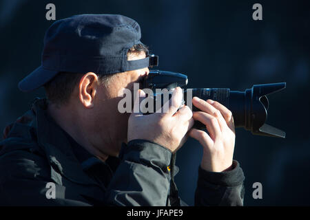 Photographe chinois avec un appareil photo, Huang Shan, Chine Banque D'Images