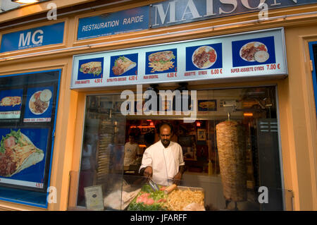 Fast food grec, Rue Xavier Privas, Quartier Latin, Paris, France. Banque D'Images