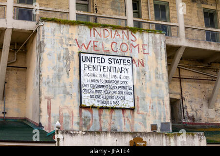 Panneau à l'entrée du pénitencier d'Alcatraz, San Francisco, California, USA Banque D'Images