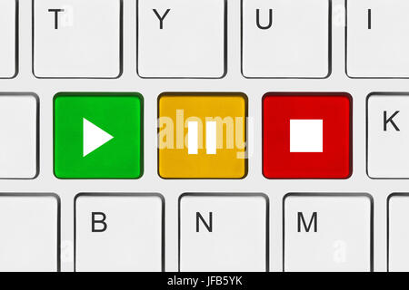 Clavier d'ordinateur avec touches Play et Stop Banque D'Images