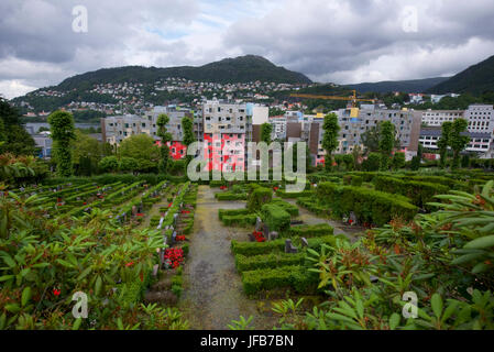 Cimetière Møllendal à Bergen, Norvège avec en toile de fond la empiéter, ville côtière. Banque D'Images