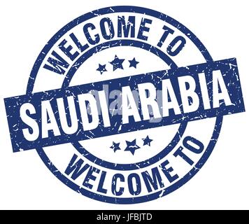 Bienvenue à l'Arabie saoudite blue stamp Illustration de Vecteur