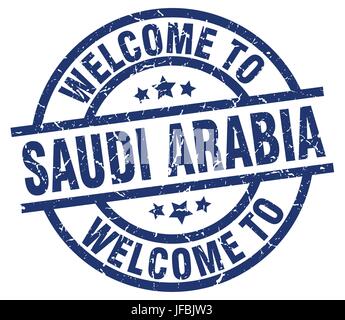 Bienvenue à l'Arabie saoudite blue stamp Illustration de Vecteur