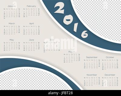 Modèle de calendrier avec une photo contenant pour 2016 Illustration de Vecteur