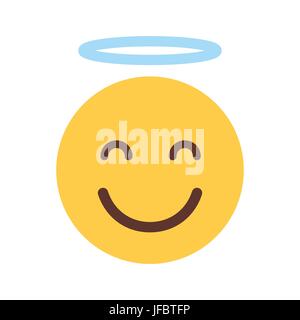 Visage souriant jaune Cartoon Cute Angel Personnes Emoji Icône émotion Illustration de Vecteur