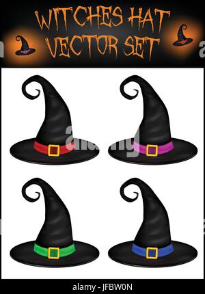 Vector set de Halloween sorcières réaliste hat. Illustration isolé sur fond blanc Illustration de Vecteur