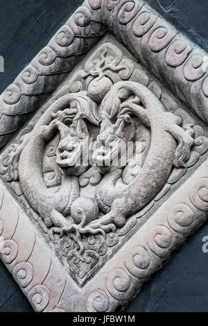 Sculptures de Dragon avec des détails dans le sanctuaire Wuhou à Chengdu, province du Sichuan, Chine Banque D'Images