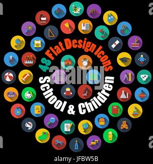 Les icônes de l'école et les enfants Illustration de Vecteur