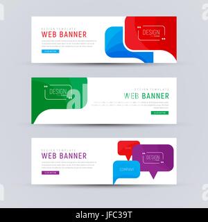 Ensemble de bannières web blanc avec des bulles colorées de parler. Modèle horizontal avec texte et bouton. Vector illustration Illustration de Vecteur