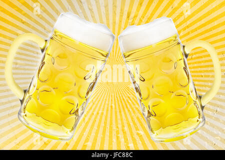2 verres à bière on retro stripes Banque D'Images