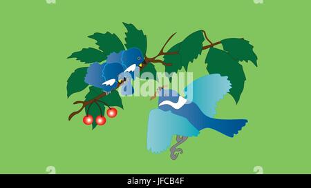 Un oiseau et deux de ses poussins. Illustration de Vecteur