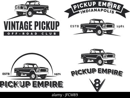 Jeu de voiture 4x4 pickup vector emblèmes, labels et logos. Éléments de conception d'extrême tout terrain, 4x4 illustration. Illustration de Vecteur