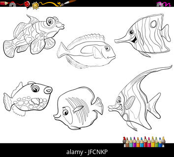 Jeu de coloriage poisson dessin animé Banque D'Images