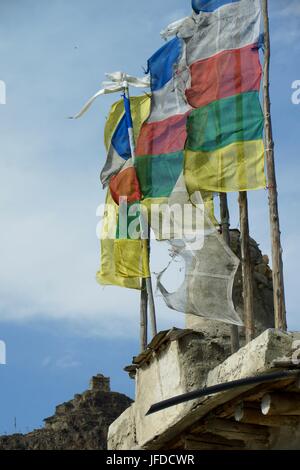 Les drapeaux de prières à Kagbeni Banque D'Images