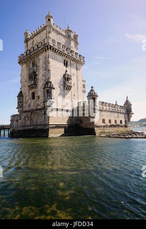 Vue depuis la tour de Belén. Célèbre monument de Lisbonne, Portugal. Banque D'Images