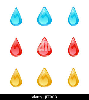 Illustration ensemble de gouttelettes multicolores isolé sur fond blanc - Banque D'Images