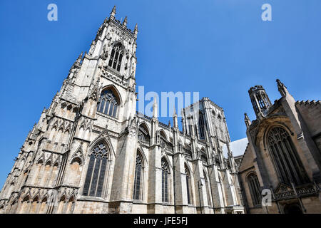 La cathédrale de York (La Cathédrale et Metropolitical Eglise Saint-Pierre) et St.-Michael-Le Église beffroi (à droite), York, Yorkshire, England, United King Banque D'Images