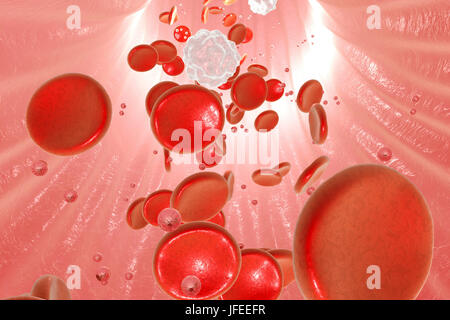 Les nanoparticules dans le sang. Image conceptuelle démontrant un potentiel d'application des nanotechnologies pour le diagnostic et le traitement des maladies. Banque D'Images