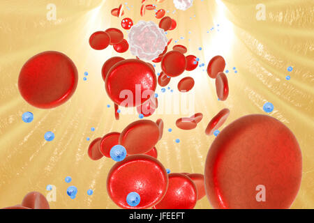 Les nanoparticules dans le sang. Image conceptuelle démontrant un potentiel d'application des nanotechnologies pour le diagnostic et le traitement des maladies. Banque D'Images