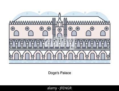 Ligne vectorielle Illustration de du palais des Doges, Venise, Italie. Illustration de Vecteur