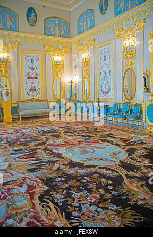 Chambre bleue dans le palais de Catherine à Pouchkine à Saint-Pétersbourg, Russie, Banque D'Images