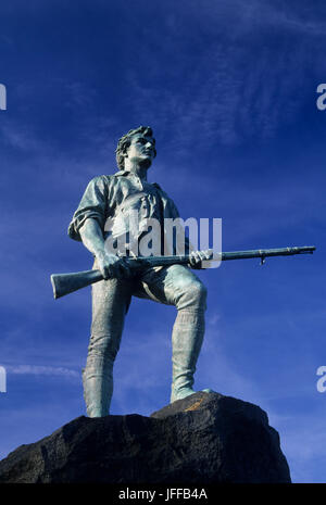 Le Capitaine Parker statue sur Battle Green, Lexington, Massachusetts Banque D'Images