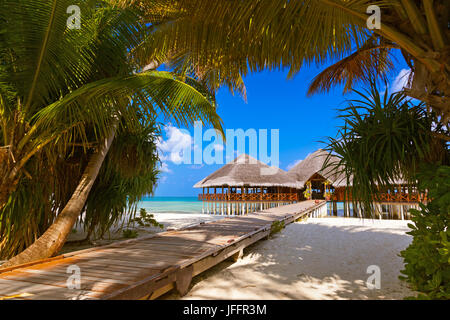 Cafe on tropical Maldives island Banque D'Images