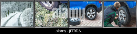 Changement de pneus de Workflow comme une image panorama. Banque D'Images