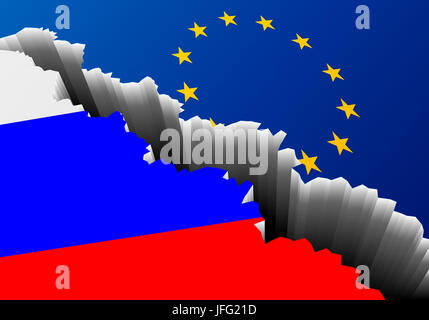 La Russie drapeau europe fente profonde Banque D'Images