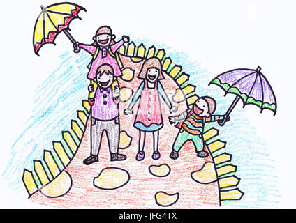 Huit ans de dessin crayon Childs de leur famille Banque D'Images