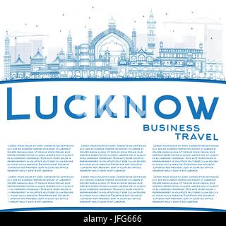 Lucknow contour bleu horizon avec les bâtiments et l'espace de copie. Vector Illustration. Les voyages d'affaires et tourisme Concept avec l'architecture moderne. Illustration de Vecteur