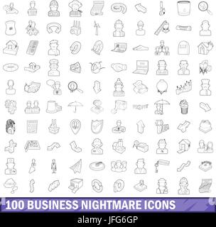 100 business icons set cauchemar style du contour, Illustration de Vecteur