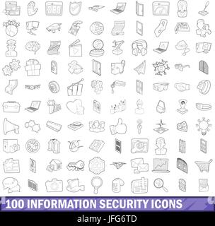 100 icônes de sécurité de l'information Définir style du contour, Illustration de Vecteur