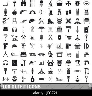 100 outfit icons set, le style simple Illustration de Vecteur