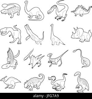 Types de dinosaures icons set style du contour, Illustration de Vecteur