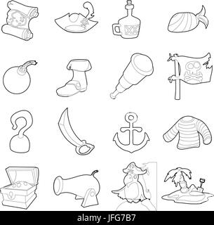 Symboles de la culture pirate icons set style du contour, Illustration de Vecteur