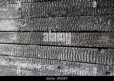 Mur de bois carbonisé après incendie Incendie criminel Banque D'Images