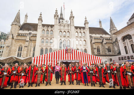 L'Angleterre, Londres, le lord-maire's Show, Guildhall, Ville de London échevins Banque D'Images