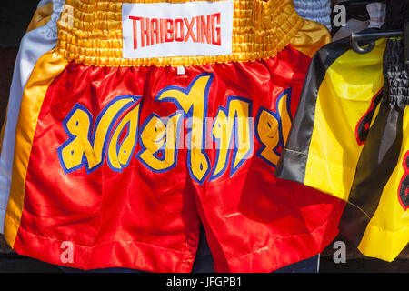 Thaïlande, Bangkok, Khaosan Road, détail de Shorts Boxe Thaï Banque D'Images