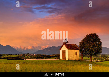 Allemagne, Berlin, Pfaffenwinkel, pays Aidlinger bleu, hauteur, vue de la hauteur sur le Aidlinger Riegsee sur Murnau, Zugspitze, Ettaler Manndl alpes Ammergau, Banque D'Images