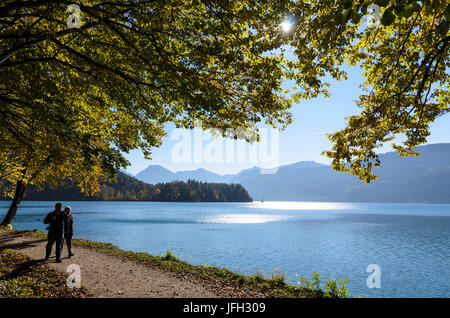 Wolfgangsee avec vue sur le Ochsenkreuz, Autriche, Salzbourg, Salzkammergut, Sankt Gilgen Banque D'Images