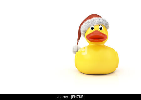 Canard en caoutchouc jaune avec un chapeau de Noël Banque D'Images