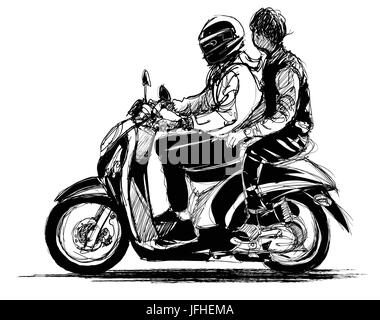 Les jeunes adolescents riding scooter - vector illustration Illustration de Vecteur