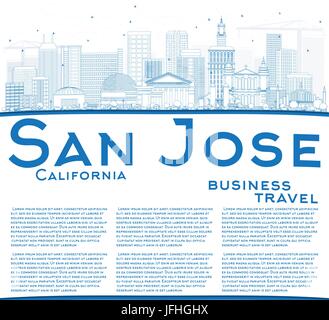 Contours San Jose en Californie avec des toits de bâtiments bleu et copier l'espace. Vector Illustration. Illustration de Vecteur