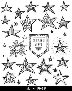 Hand Drawn Stars ensemble isolé sur fond blanc. Vector Illustration. Illustration de Vecteur