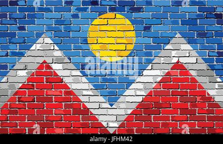 Pavillon de Denver sur un mur - Illustration, le drapeau de l'état de Denver sur fond brique, Denver drapeau en style brique Illustration de Vecteur
